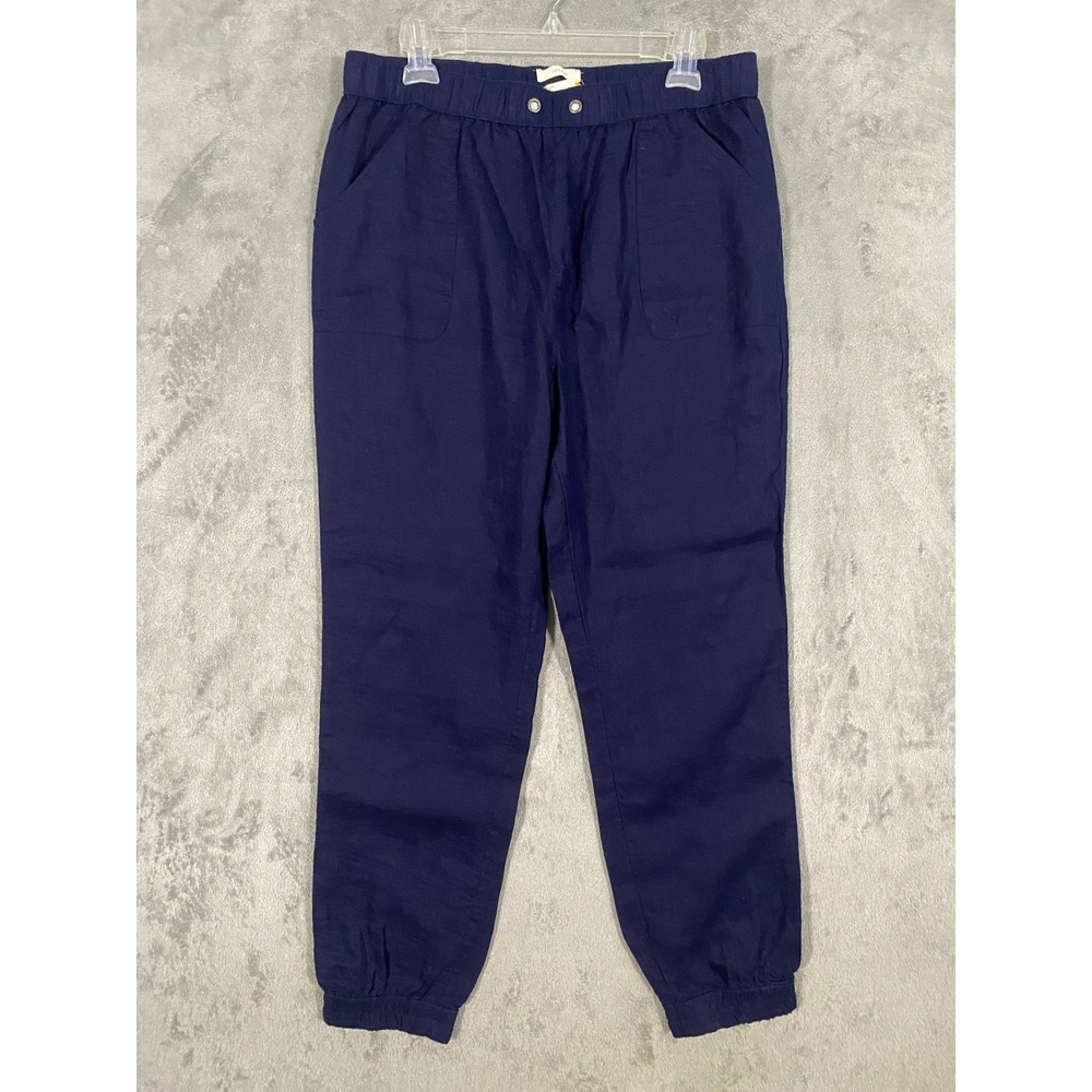 C&C California Jogger Sz L Navy Linen Elastic Waist Tapered Casual Pants Coastal